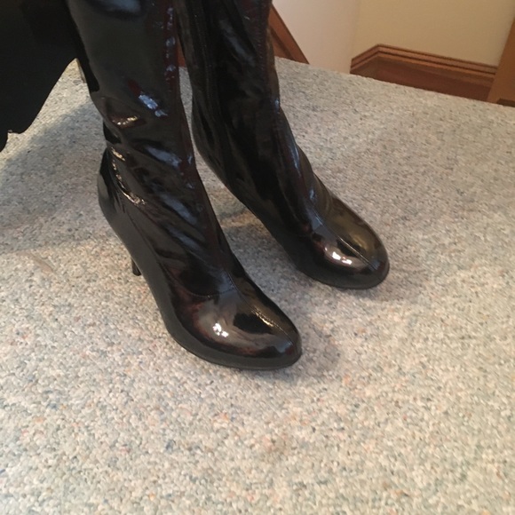 Bewitching Sexy Black Thigh High Patent Vinyl High Heel Boots Spirit Halloween - Picture 8 of 16